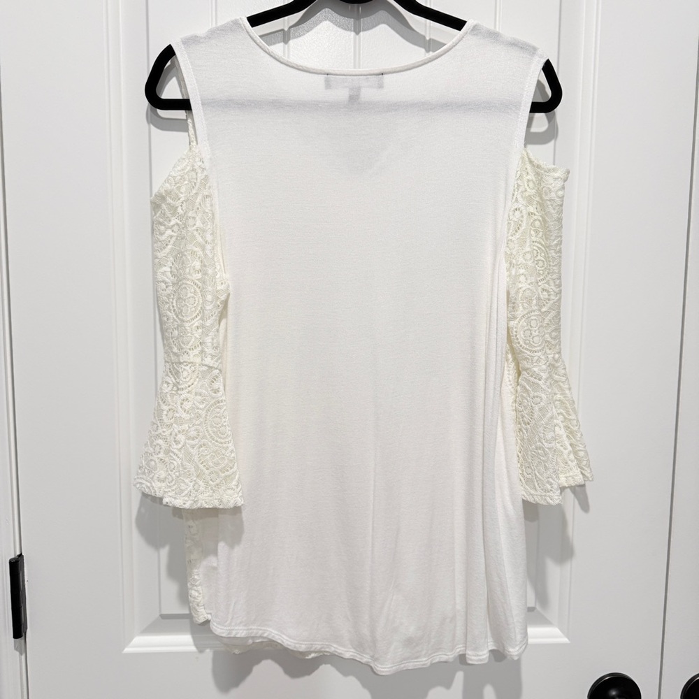 Elegant Lace Cream and white Cold Shoulder Top - Picture 7 of 8